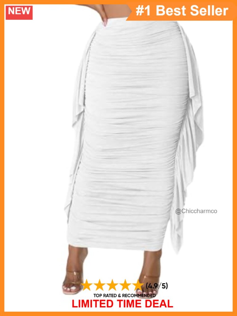 High Waist Ruffle Ruched Pencil Maxi Skirt Stretch Bodycon